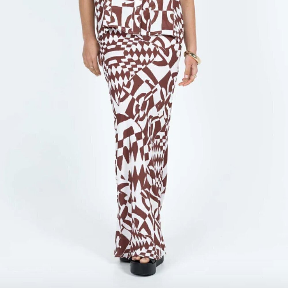 Princess Polly Bekka Brown & White Patterned Maxi Skirt 4 - Picture 4 of 9